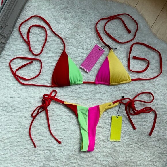 NWT OneOne Swimwear Bikini SET Borneo Red Triangle Vivian Jessica Small XS New - Picture 5 of 6